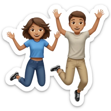 Boy with brown hair and Latino girl jumping for joy sticker