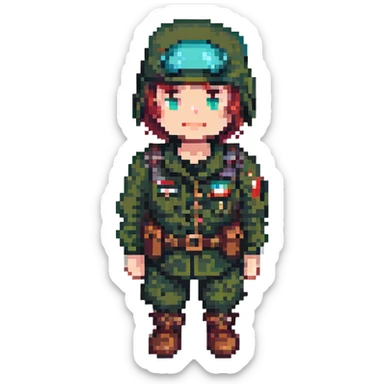 Kenan Evren as a pixel art character, military attire, simple 8-bit style, facing forward sticker