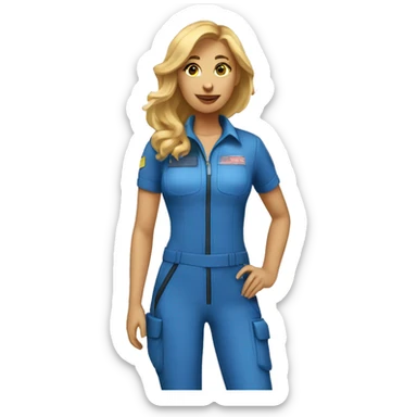 Pretty Honey blonde woman fair skin in blue helmet and blue flight jumpsuit  sticker