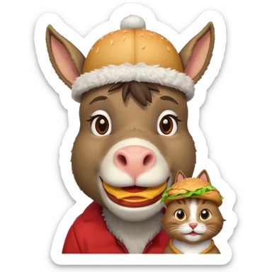shit donkey cat eating hamburgers sticker