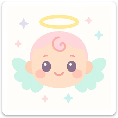 baby angel face with wings and halo, soft and cute sticker