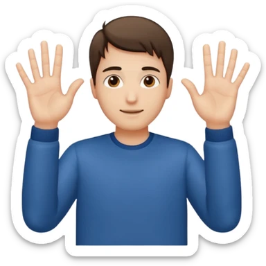 A guy with his palms facing up one hand higher one lower with 6 one left hand 7 on the right hand sticker
