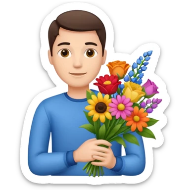 Male hand give a bogue of flowers sticker