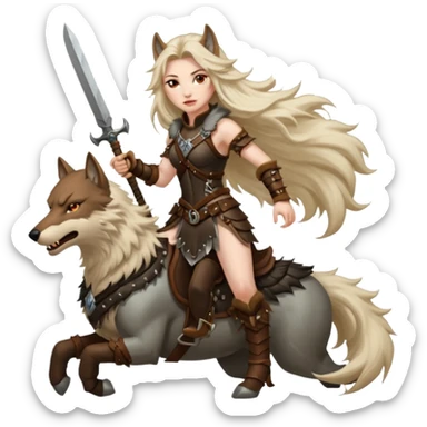 woman barbarian wolf rider sticker
