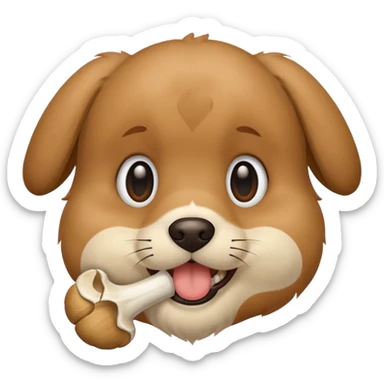 puppy face with bone in mouth sticker