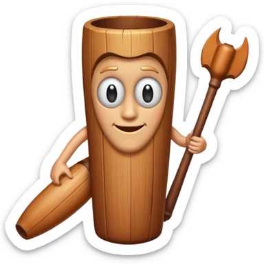 Make a wood tube with a face and wooden legs and arms and a bat sticker