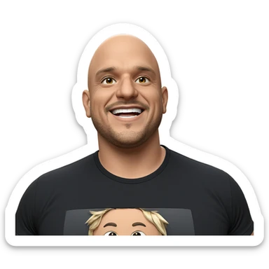 smiling man in black shirt sticker