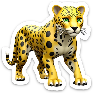 cinematic-jaguar-realistic-full-body-standing on all fours-emoji,-sleek-powerful-frame-poised-for-action,-yellow-fur-adorned-with-bold-black-rosettes,-head-tilted-dramatically,-piercing-green-eyes-locked-onto-its-prey,-simplified-yet-realistic-focused-features,-highly-detailed,-glowing-with-an-almost-sarcastic-glow sticker