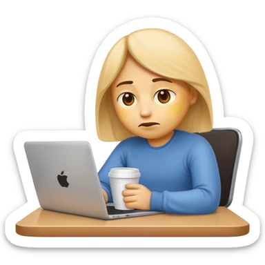 slouching emoji, coffee cup, and laptop together, showing a relaxed, unmotivated mood sticker