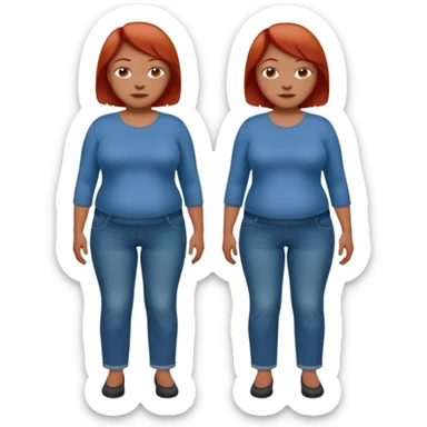 Lazy old Short woman with straight short red hair and fat tummy..wears business casual jeams and full sleeve  tshirt. Not smart looking ill fitting clothes sticker