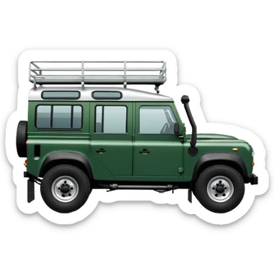 Land Rover Defender 110 2.4Tdci in Aintree Green with silver alloy wheels and black roof rack, emoji style sticker