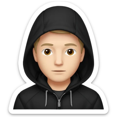 Man in black coat, hood down sticker