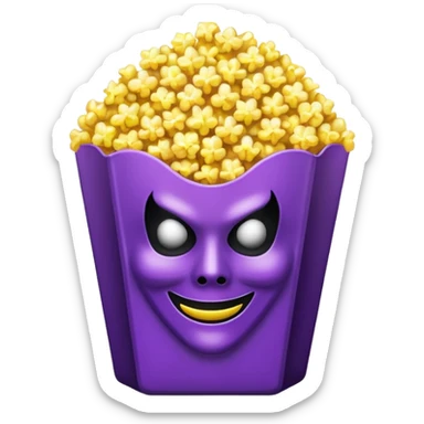 Glitter purple and yellow popcorn with ghostface mask in packaging sticker