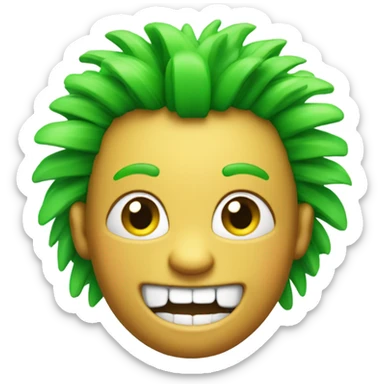 Green smiling 3d emoji with Mohawk and teeth sticker