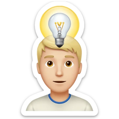 white man with light bulb over head, came up with idea sticker