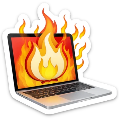 MacBook laptop with flames coming out sticker