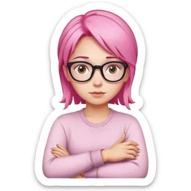 Girl with pink hair and glasses crossing her arms looking confident sticker
