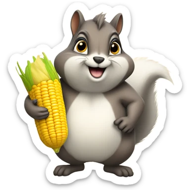 Fat squirrel holding a corn bag sticker