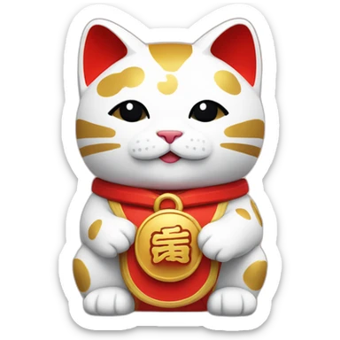 maneki neko with the hand straight and a red armband sticker