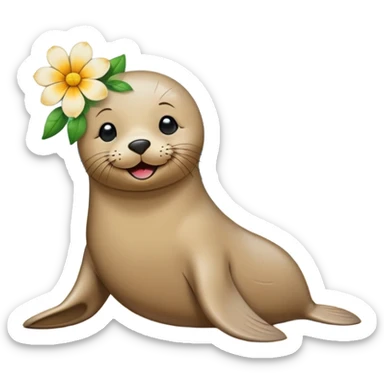 Seal on the beach with the flower on the head sticker