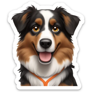 Australian Shepard wearing San Francisco giants jersey sticker