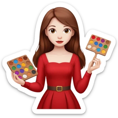 Una chica con una paleta y un vestido rojo y pelo largo sticker