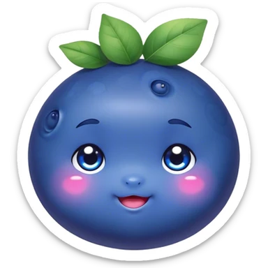 Cute Kawaii Blueberry, small and chubby, deep blue-purple with a tiny leafy crown, bright sparkling eyes, a soft round body, cute blushing cheeks, full of berry sweetness! sticker