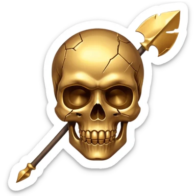 broken gold skull with a spear sticker