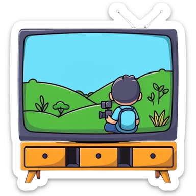 character watching a nature documentary on TV sticker