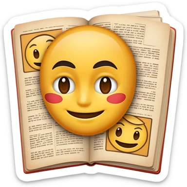 vintage-inspired emoji representing comic books and graphic novels as a storytelling art form. a large, open comic book with pages filled with classic American comic book panels. classic feel of old-school comic books a graphic novel. background transparent. No smiles! sticker