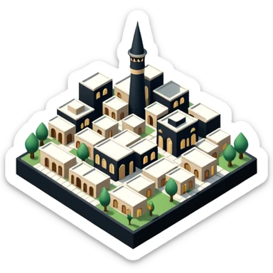 little city and many, small, ordinary, simple, home, Iranian-style, 1980, isometric sticker