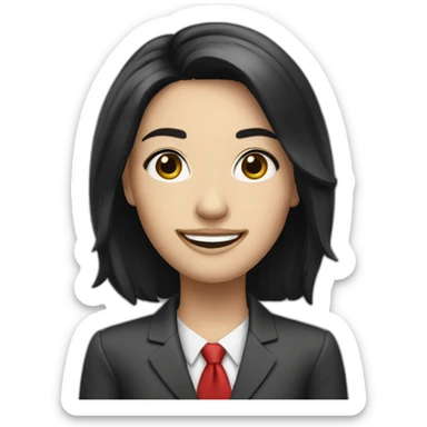 A smiling bank employee, white skin, medium black hair with simple red streaks  sticker