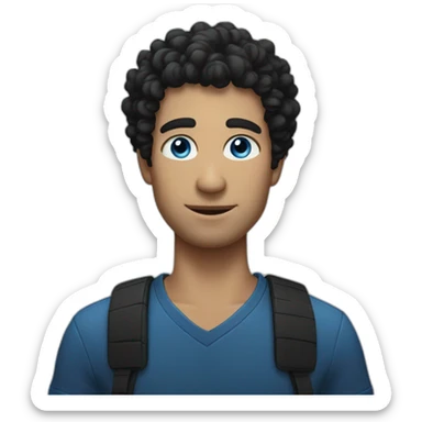 A man with blue eyes and black curly hair sticker