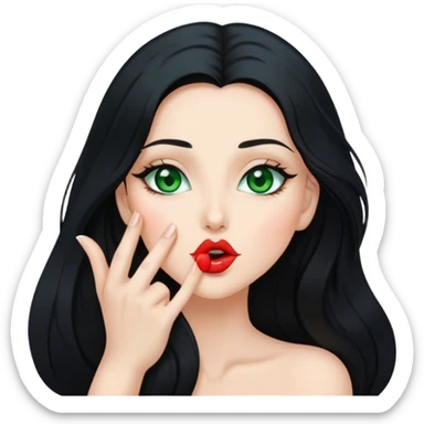 Beautiful lady with long black hair and green eyes blowing a kiss sticker