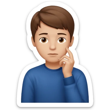 boy thinking with one hand on his chin sticker