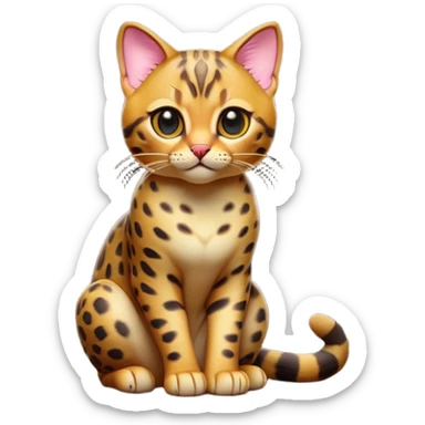 cinematic-[Bengal cat]-realistic-full-body-sitting-emoji,-tail-curled-playfully-around-its-paws,-head-tilted-dramatically,-sleek-[leopard patterned]-fur,-simplified-yet-hilariously-adorable-features,-highly-detailed,-glowing-with-an-almost-sarcastic-glow sticker