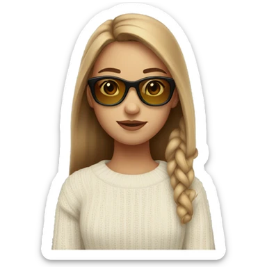 Girl with light brown hair, sunglasses, white. 21 years old. Wearing sweater  sticker