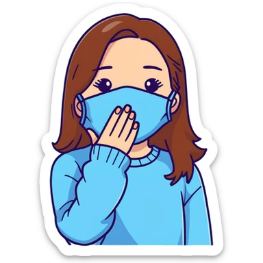 brunette girl with brown hair wearing pastel blue clothes covering her face with her hand sticker