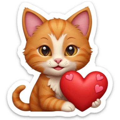 The ginger kitten is hugging a heart, very happy and smiling, he has a very beautiful face. sticker