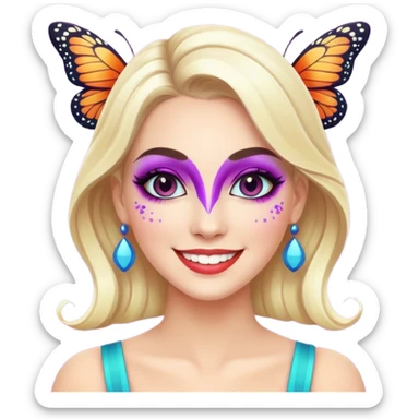 white woman with bright butterfly makeup sticker