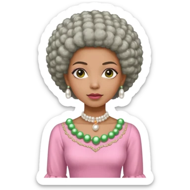 Brown woman with a super short stylish gray Afro  wearing pink and green dress  and pearl blouse with sleeves sticker