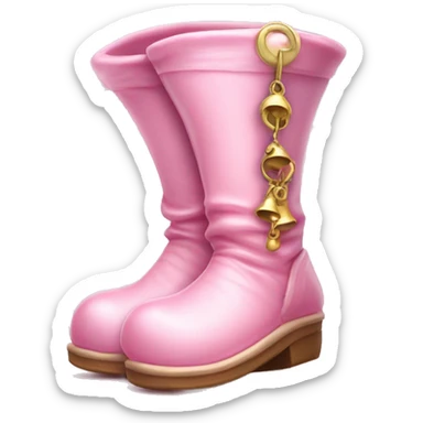 Realistic isolated baby pink elf boots with bells. sticker