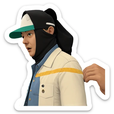 man wearing shirt and hat sticker