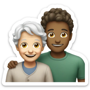 boys smiling with old woman sticker