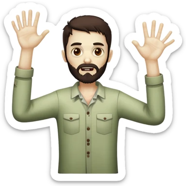 zombie with hands raised in celebration, dark brown hair and short full beard sticker