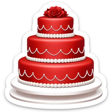 Fully red wedding cake with multiple tiers, all red icing and decorations sticker