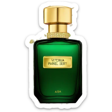 A dark green and gold Victoria Secret parfum sticker
