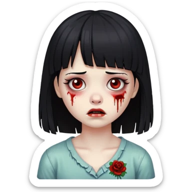 sad zombie girl with black hair and bangs sticker