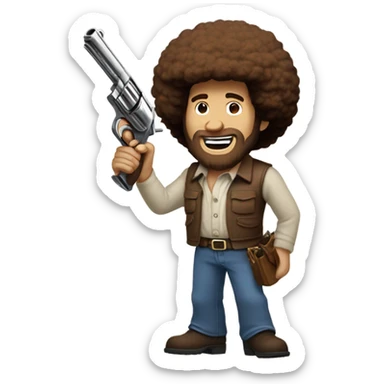 Bob Ross holding a Colt Python sticker