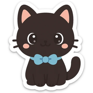 black cat wearing a blue bowtie collar, cute and friendly style sticker